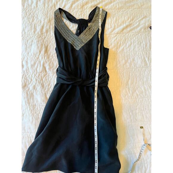 Theory Black Silk Semi Formal Dress Size 0 Beaded Neckline New‎ Year's Eve - Picture 8 of 10